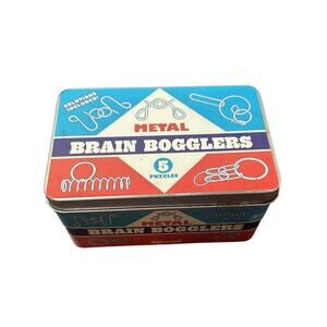 Toysmith 5 Metal Brain Bogglers Puzzles With Included Solutions Sheet and Tin